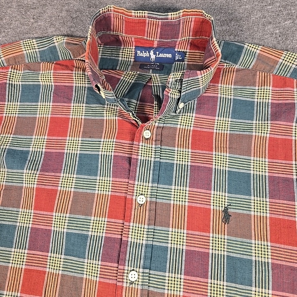 Polo Ralph Lauren Blake Shirt Mens Large Green Red Plaid Button Down 100% Cotton